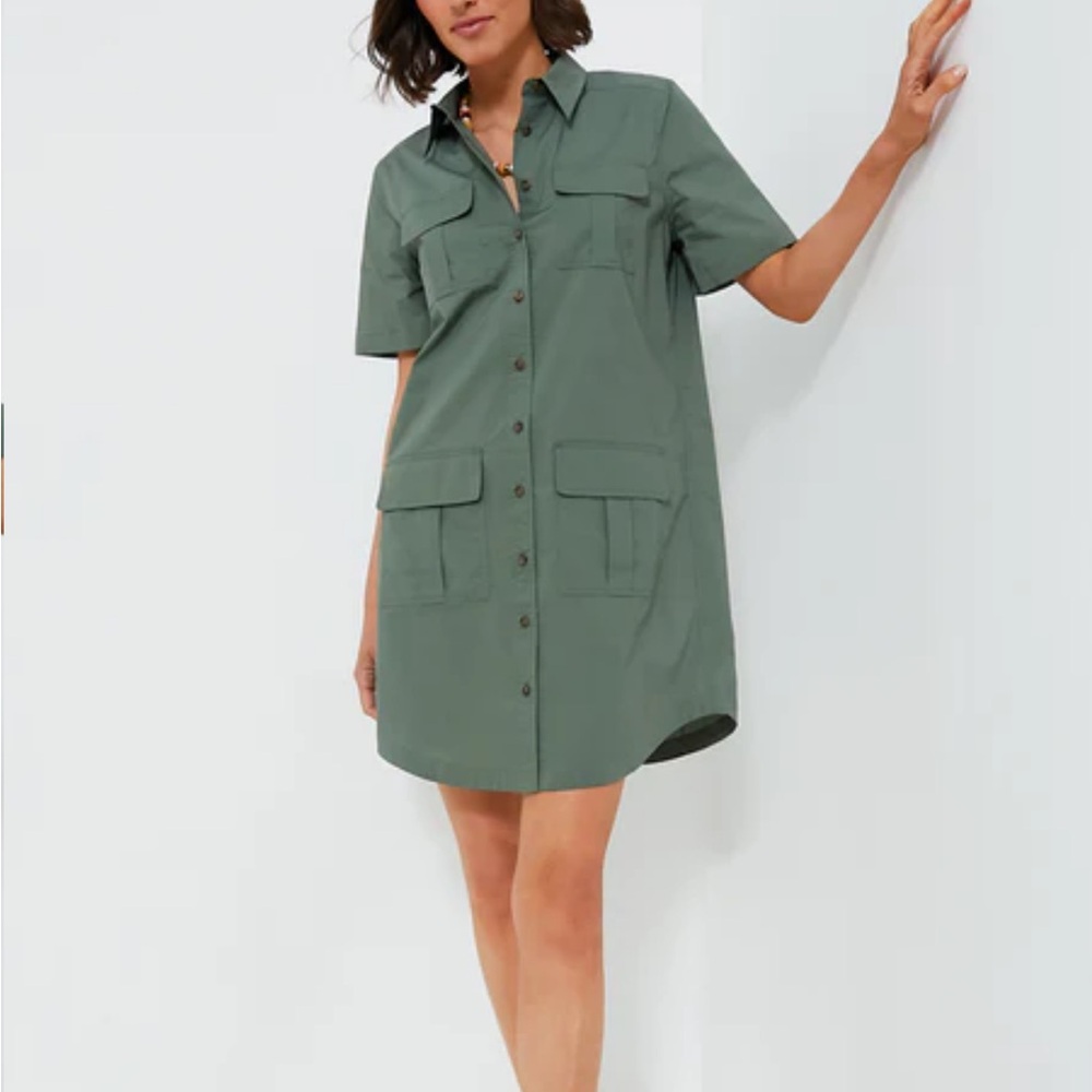 Tnuck, olive lightweight poplin Nala dress, size L